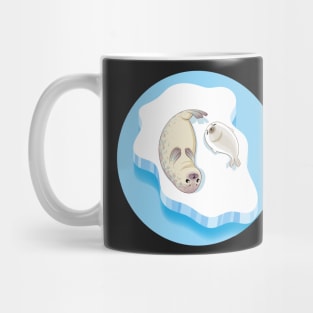 Cute seals family cartoon character design. vector Illustration. Mug